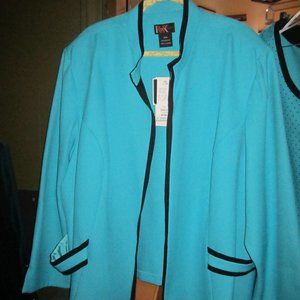 NWT R&K Original 3 Piece Pant Suit Sz 32 Turq&BLK